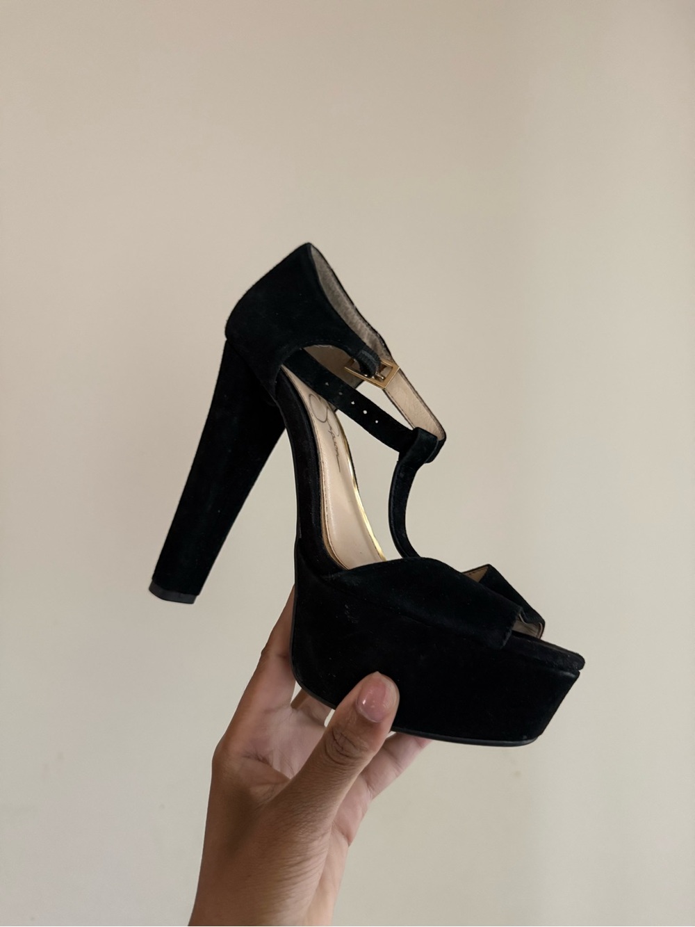 Jessica Simpson Black Platform T-Strap High Heel Sandals - Women
